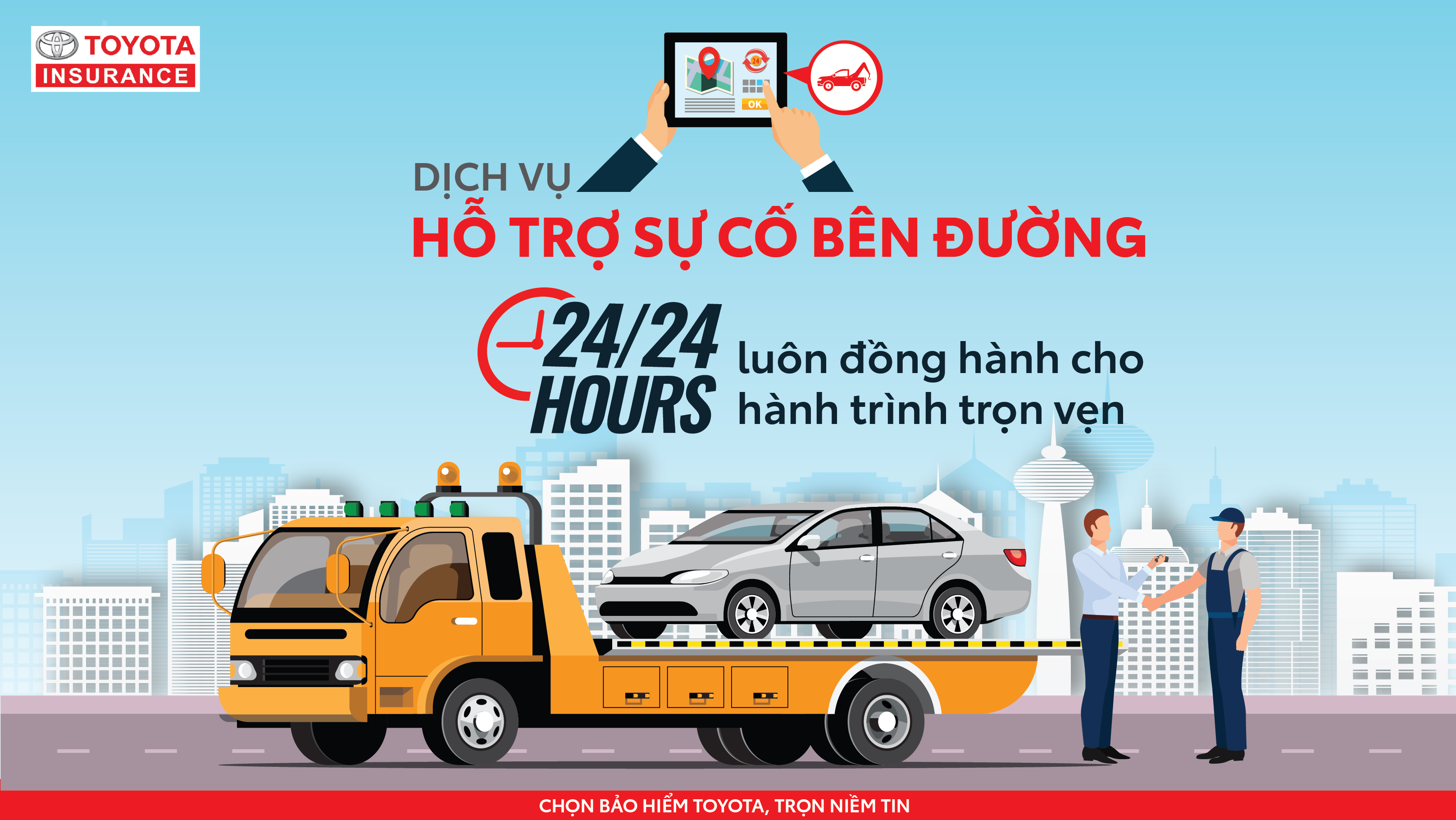 Bảo hiểm Toyota triển khai chương trình “Dịch vụ Hỗ trợ sự cố bên đường” dành cho khách hàng của Toyota nhằm mang đến những quyền lợi đẳng cấp và tăng giá trị cộng thêm cho khách hàng sở hữu xe Toyota.