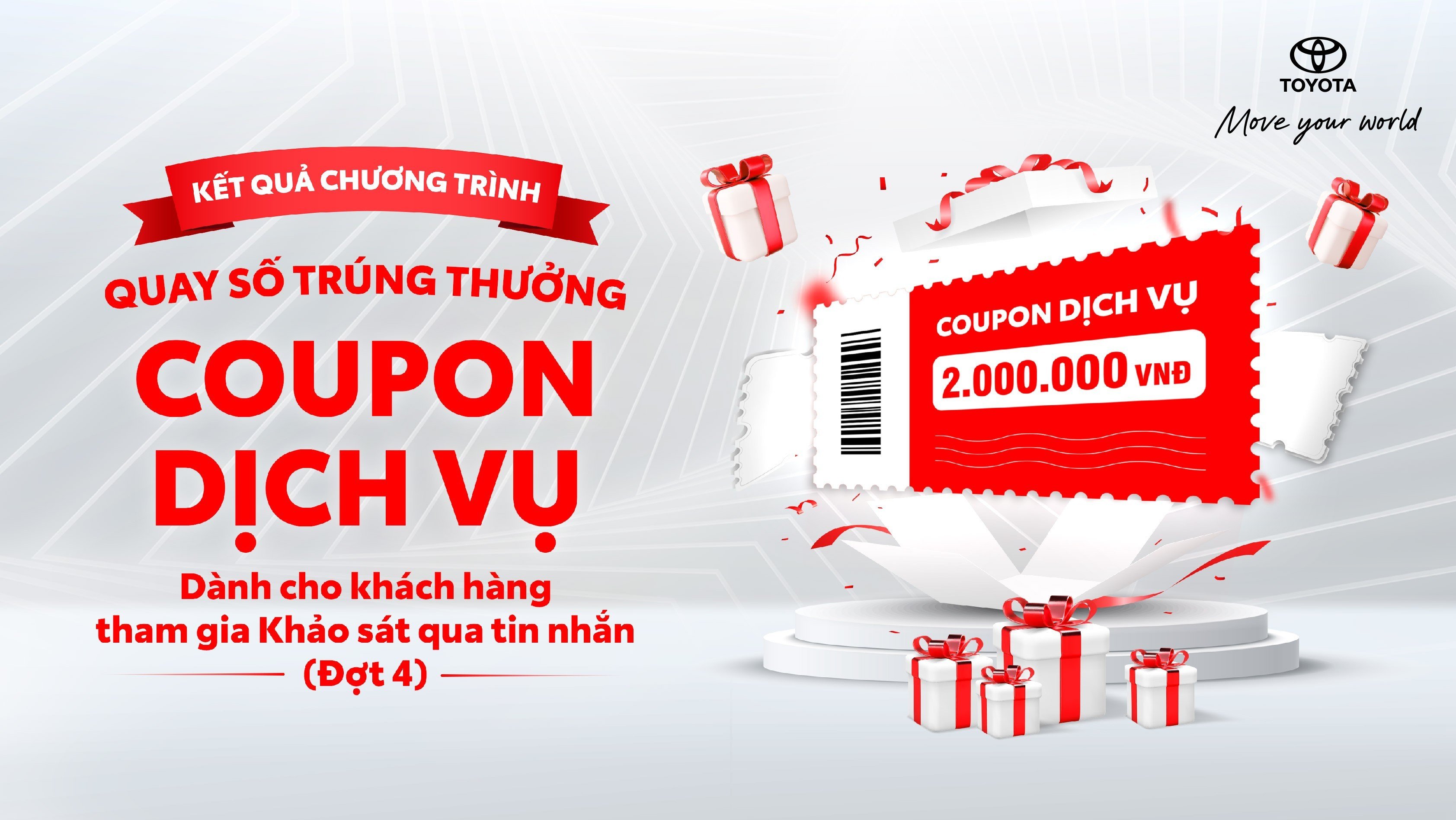 Toyota Việt Nam thông báo kết quả quay số trúng thưởng coupon dịch vụ cho khách hàng làm khảo sát qua tin nhắn đợt 4