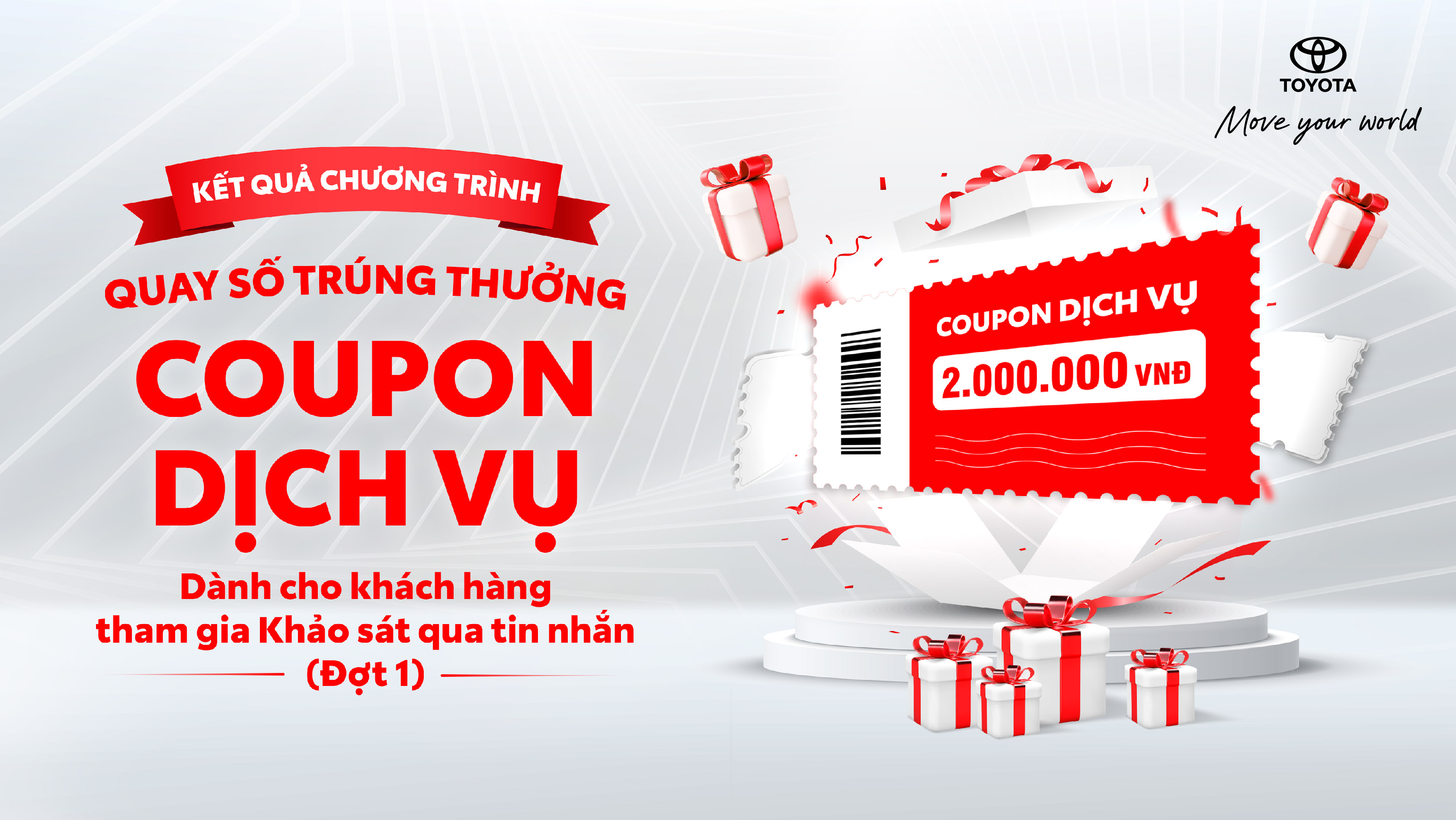 TOYOTA VIỆT NAM THÔNG BÁO KẾT QUẢ QUAY SỐ TRÚNG THƯỞNG COUPON DỊCH VỤ CHO KHÁCH HÀNG LÀM KHẢO SÁT QUA TIN NHẮN ĐỢT 1